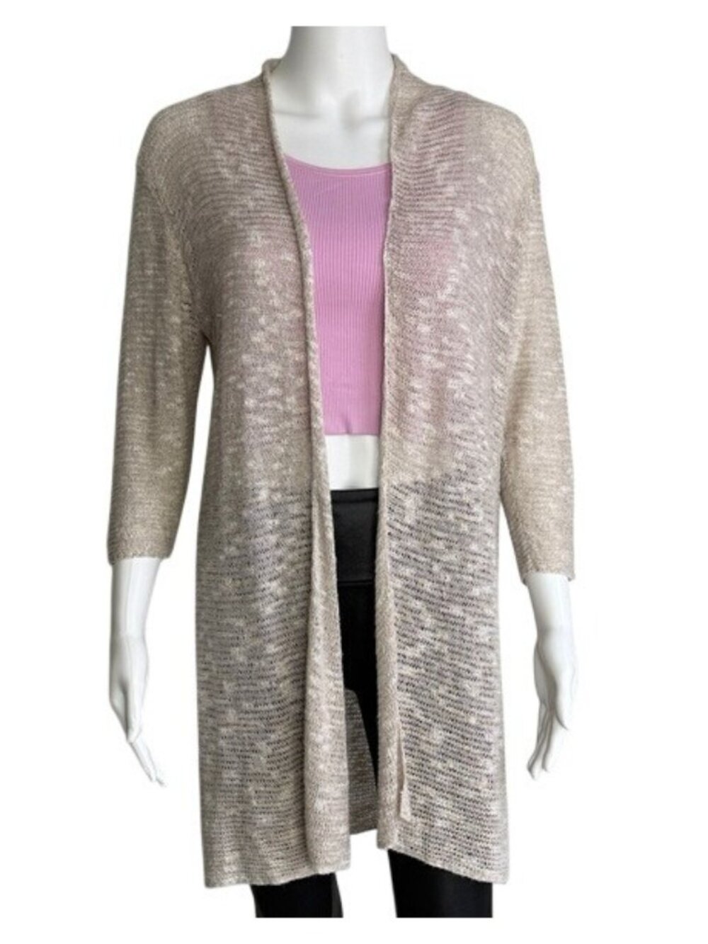 Eileen Fisher Linen Blend Open Knit Long Cardigan – Size S